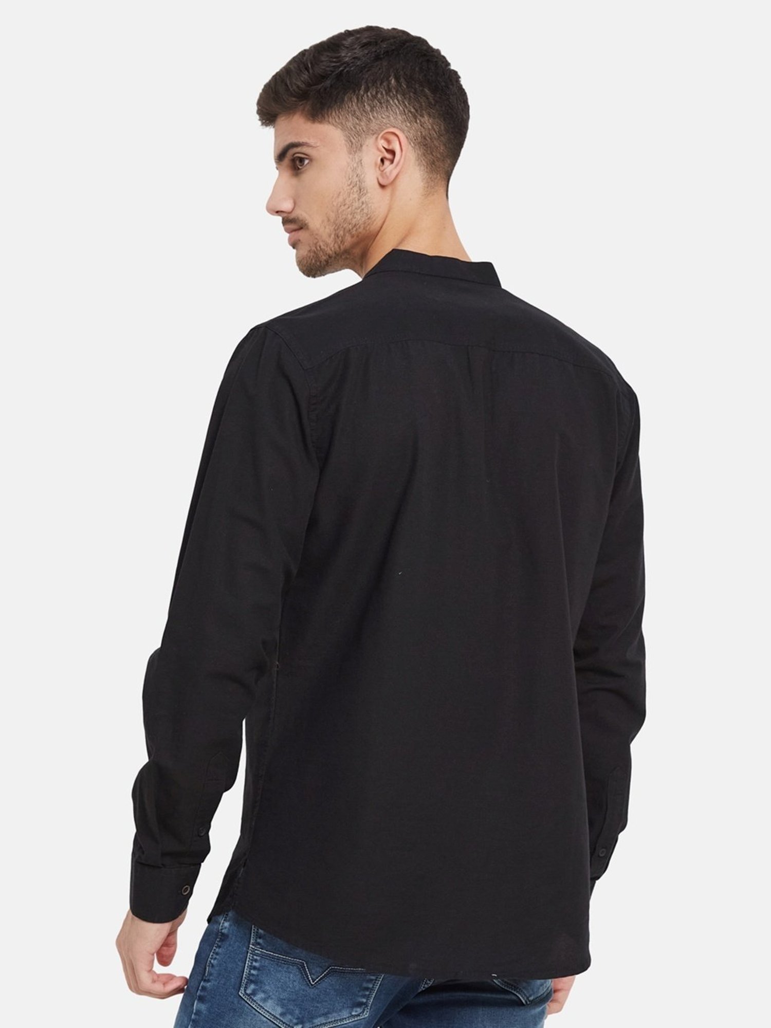 METTLE Black Cotton Regular Fit Shirt