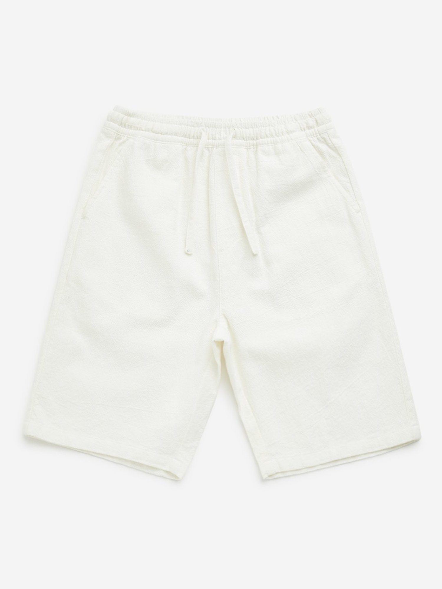 Y&F Kids by Westside Off-White Textured Mid-Rise Cotton Shorts