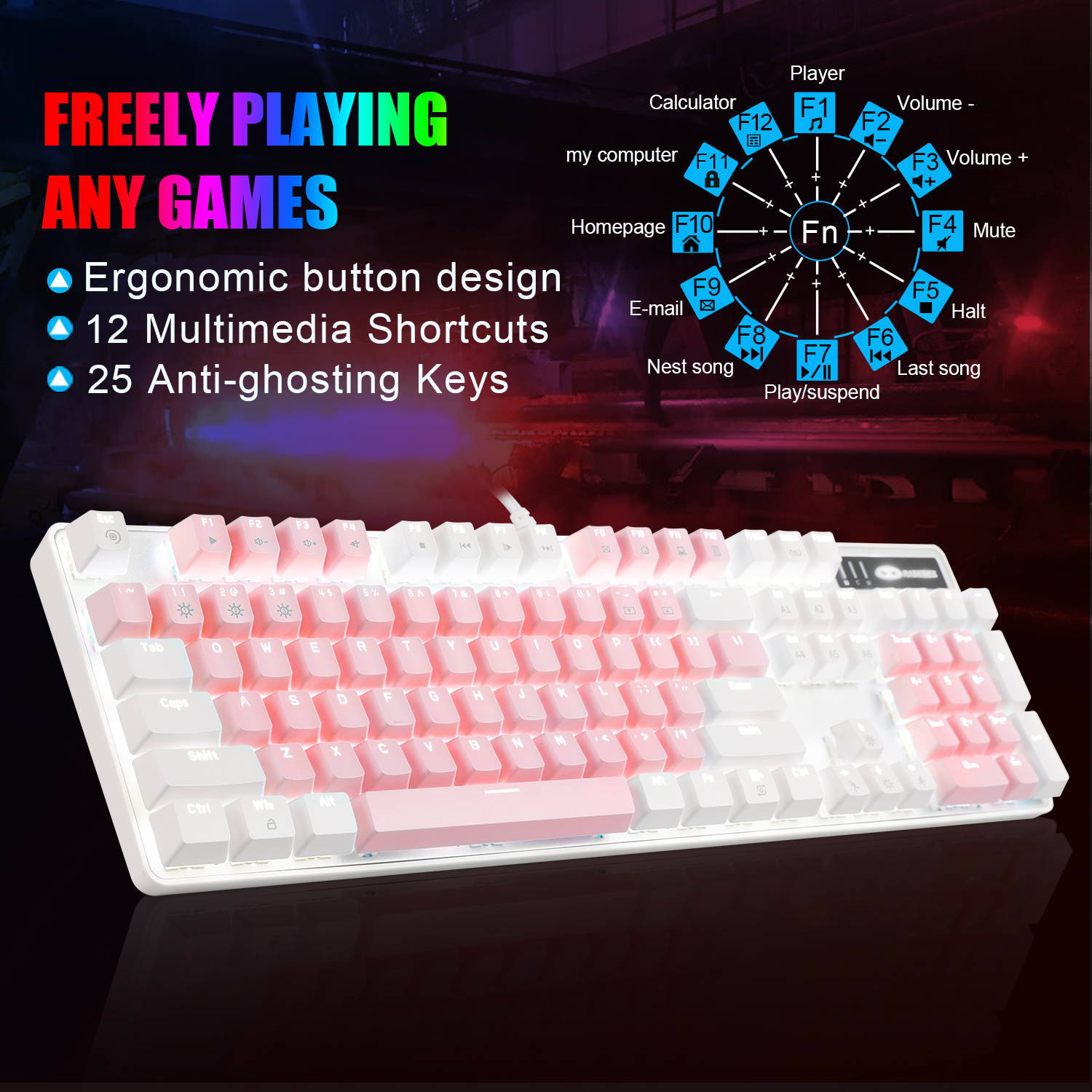 Mechanical Gaming Keyboard, MageGee 2020 New Upgraded Blue Switch 104 Keys White Backlit Keyboards, USB Wired Mechanical Computer Keyboard for Laptop, Desktop, PC Gamers(White & Blue)