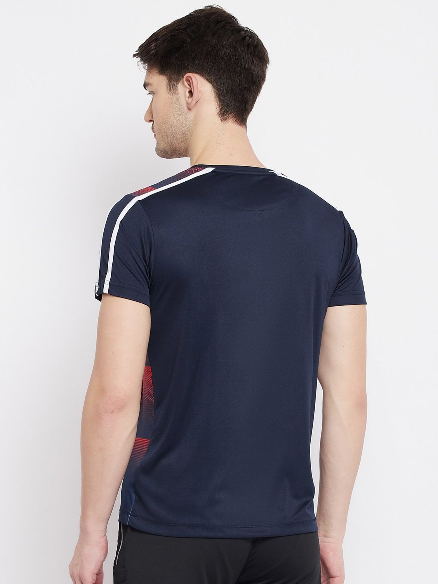 Duke Navy Slim Fit Printed Round Neck Sports T-Shirt