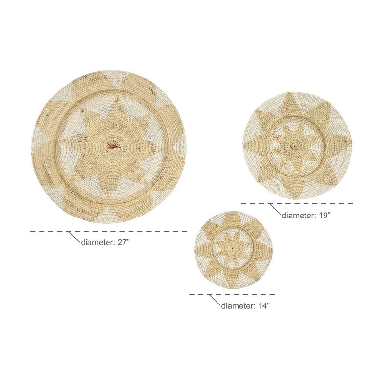 Set of 3 Large Decorative Round Wicker Basket Trays Wall Decor with Star Design Beige/White - Olivia & May