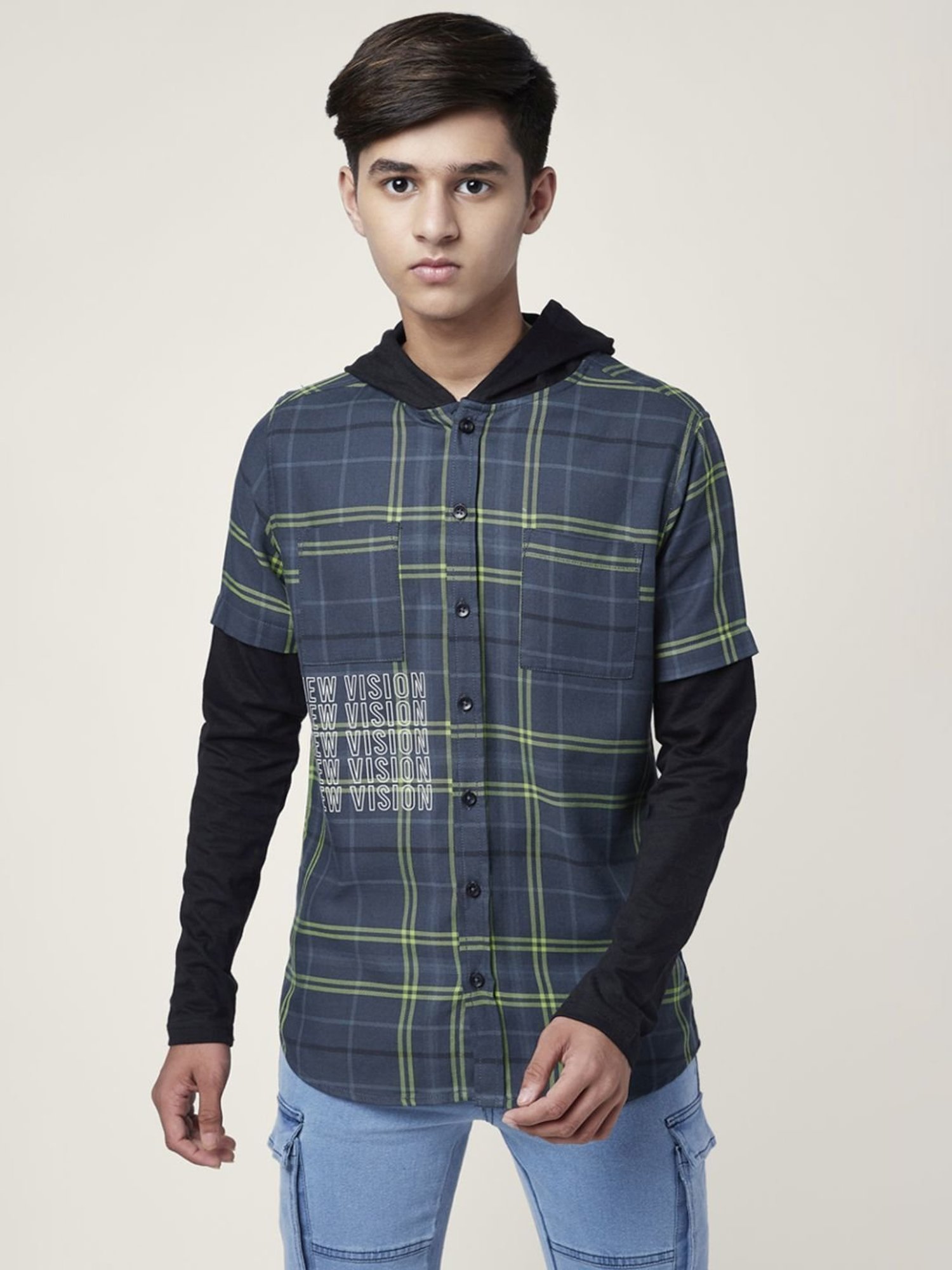 Coolsters by Pantaloons Kids Blue & Green Cotton Chequered Full Sleeves Shirt