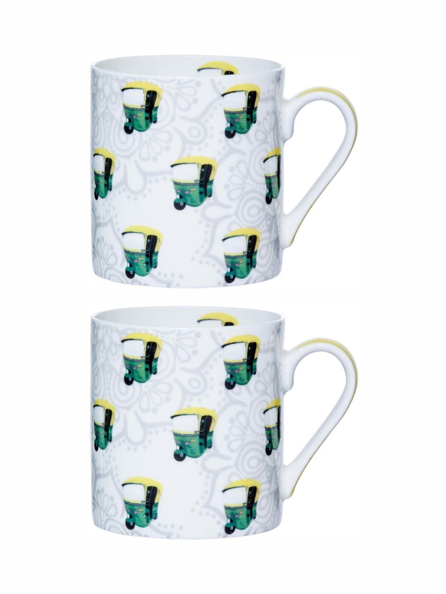 Goodhomes White & Green Bone China Coffee Large Mug (0.32 L) - Set of 2