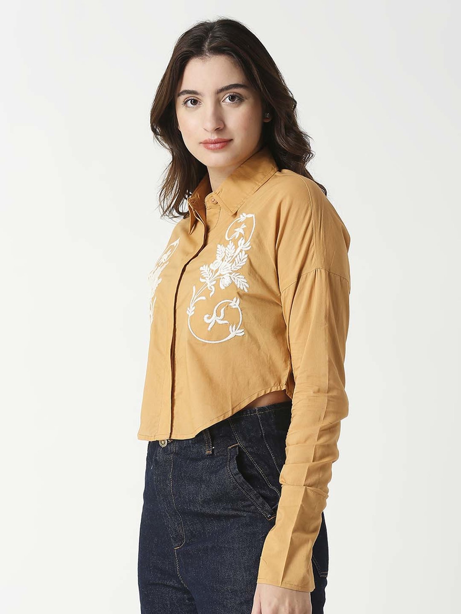 Remanika Mustard Cotton Embroidered Shirt