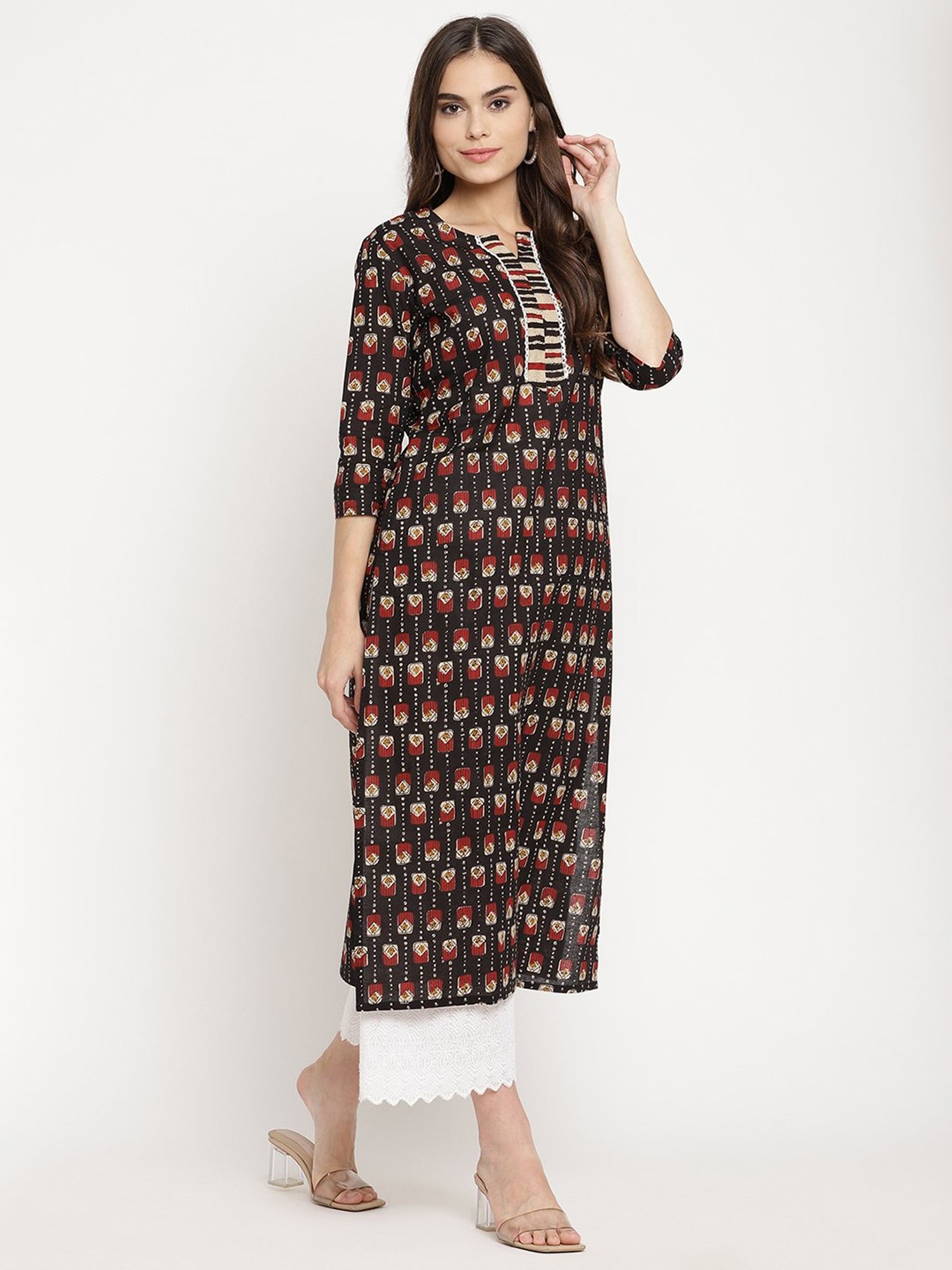 Sringam Black Printed Straight Kurta