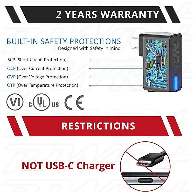 Extra Long 6.5 Ft Samsung Galaxy S2 S3 S4 S5 S6 S7 J3 J7 Note 3 4 5 Edge, Nexus, BlackBerry, LG G3 G4 V10 Stylo, HTC One, Huawei, Motorola, ZTE, AT&T Phone & Tablet Fast Charger UL Listed