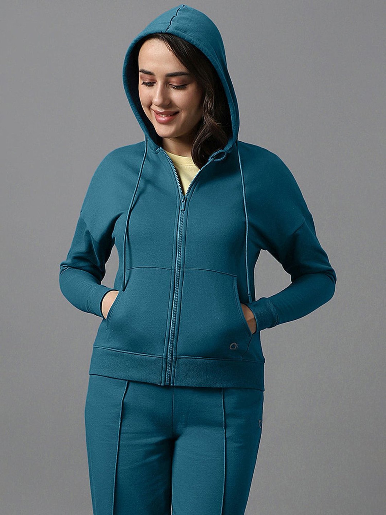 Amante Blue Cotton Sports Hoodie