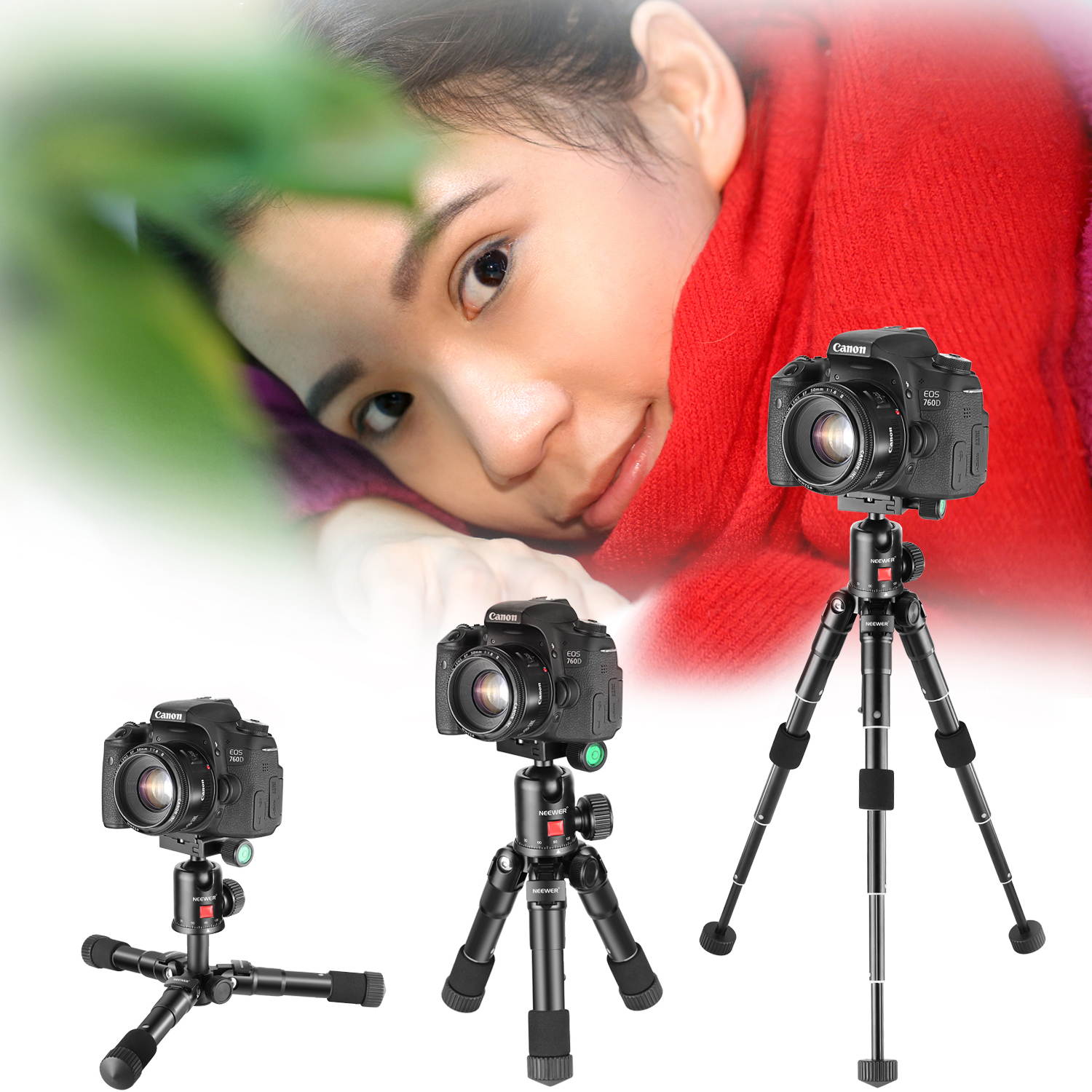 Neewer 20 inches Portable Compact Desktop Mini Tripod with 360 Degree Ball Head,Cellphone Holder,Bag for iPhone,Samsung,Huawei Smartphone,DSLR Camera,Load up to 11 pounds