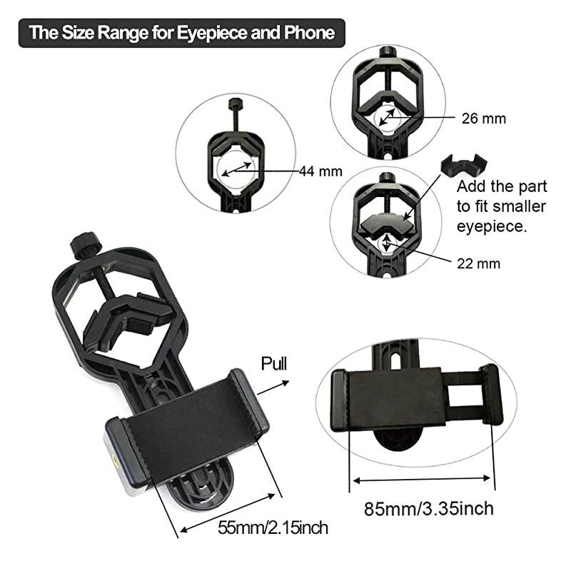 Cellphone Telescope Adapter Mount, Universal Phone Scope Mount, Work with for Spotting Scope, Telescope, Microscope, Monocular, Binocular, for iPhone, Samsung, HTC, LG and More