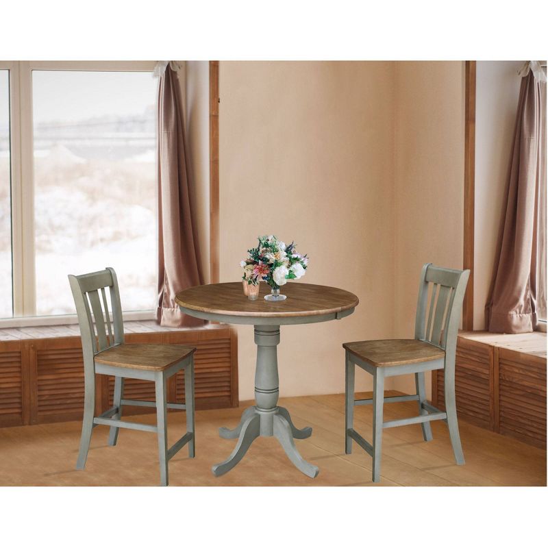 36" 2pc Carolyn Round  Extendable Dining Table with San Remo Counter Height Bar Stools Hickory Brown - International Concepts