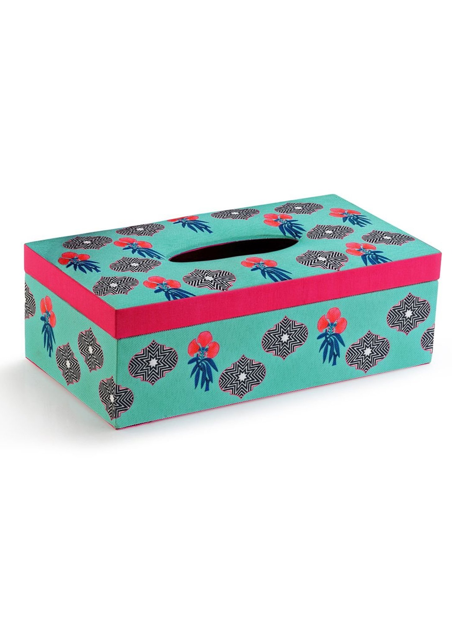 SEJ by Nisha Gupta Teal Blue Wooden Tissue Paper Box Holder - Set of 1