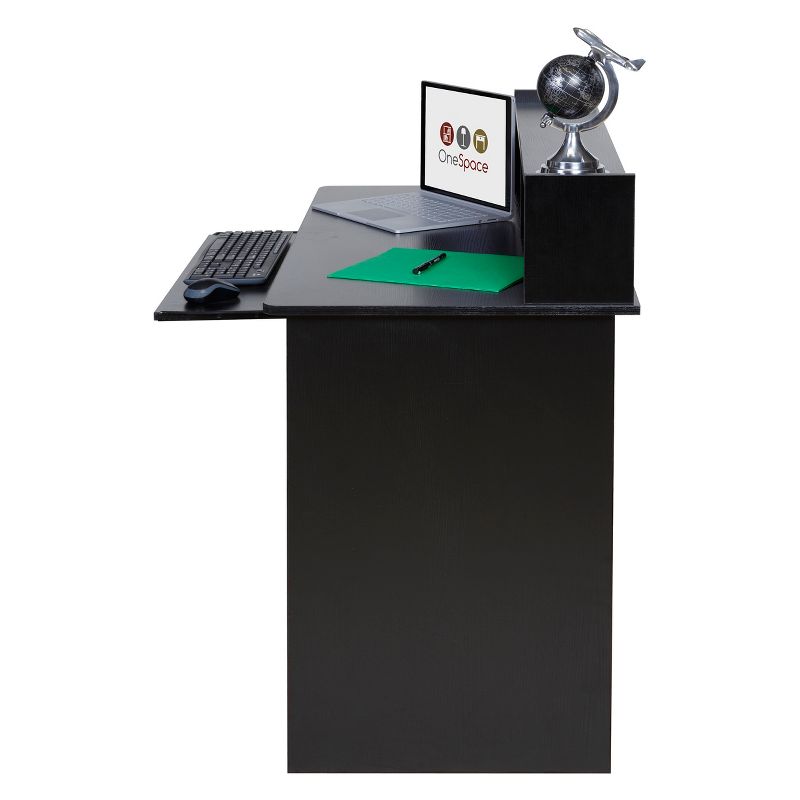 OneSpace 50-LD0105 Essential Computer Desk, Hutch, Pull-Out Keyboard - Black