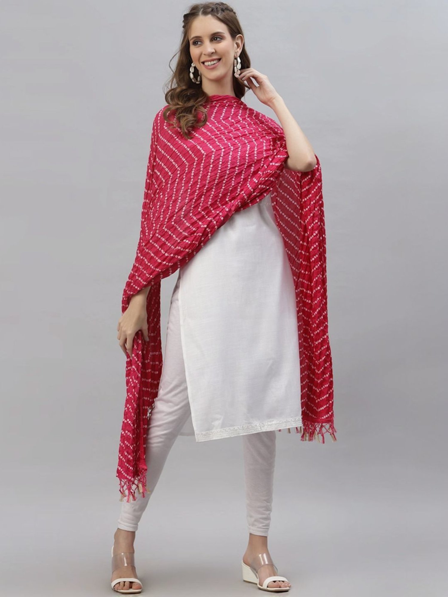Stylum Pink Bandhani Print Dupatta