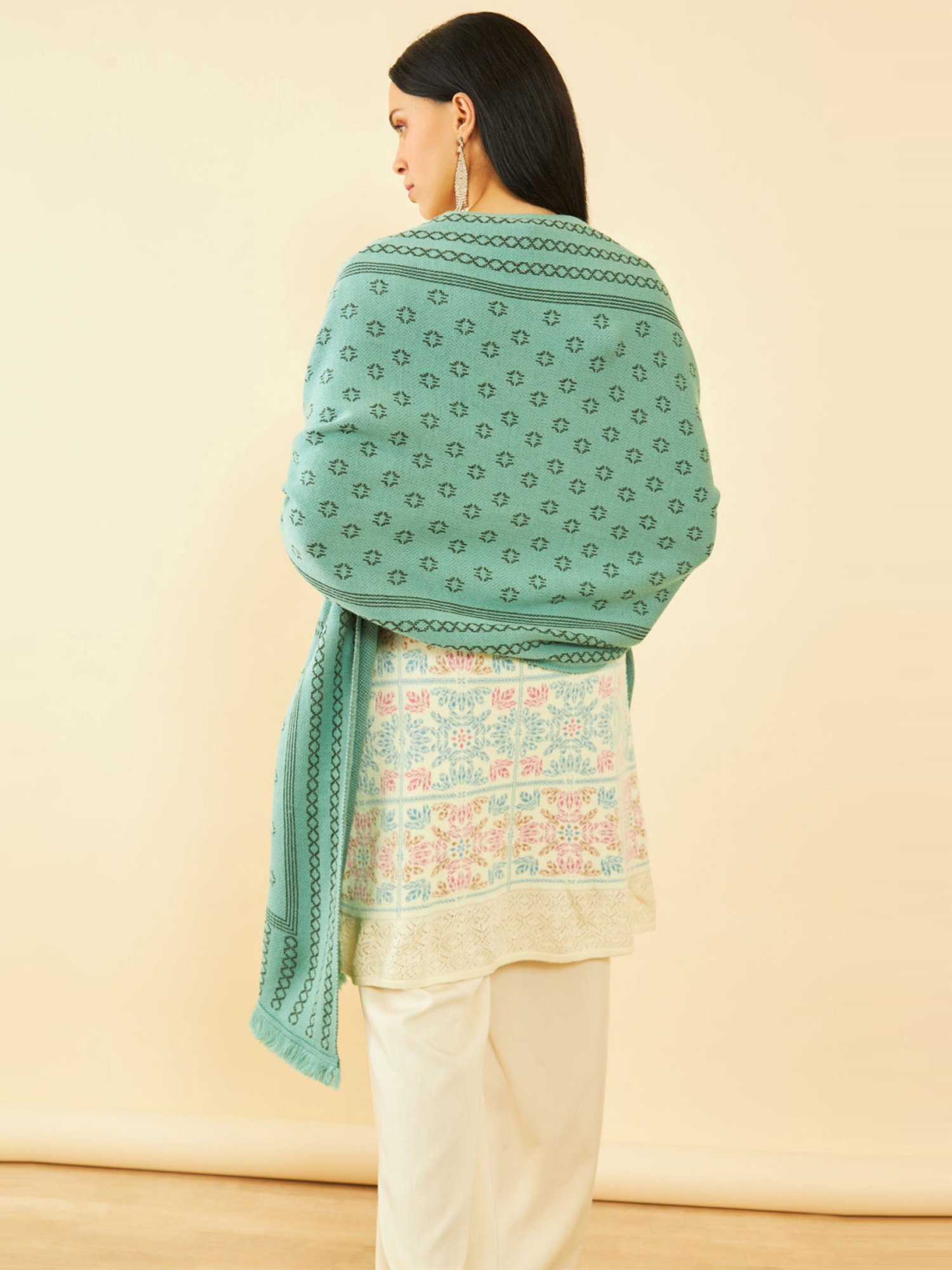 Soch Turquoise Printed Shawl