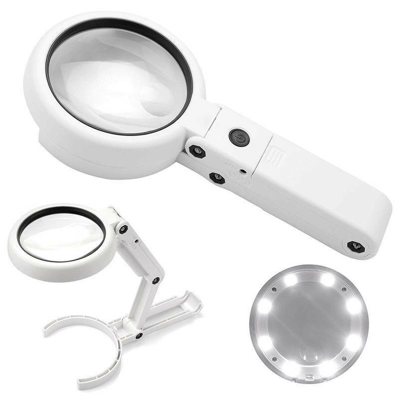 Magnifying Glass with 8 LED Lights Portable Illuminated Handsfree Magnifier 5X 10X Dual Magnification Lens for Reading Books, Jewlery, Coins, Craft & Hobbies