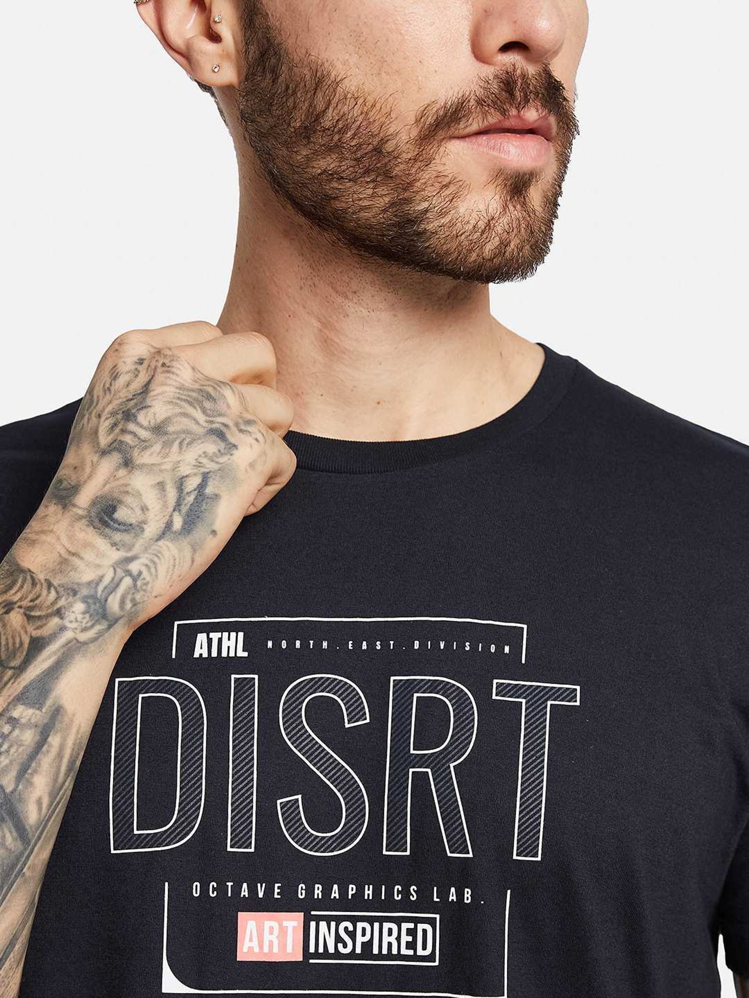 Octave Navy Cotton Regular Fit Printed T-Shirt