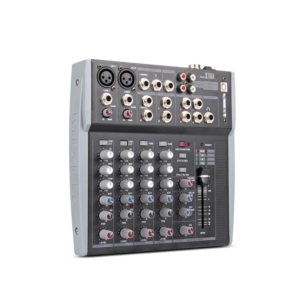 Xtuga MX8 8Channels 3-Band EQ Audio Music Mixer Mixing Console with USB XLR LINE Input 48V Phantom Power for Recording DJ Stage Karaoke