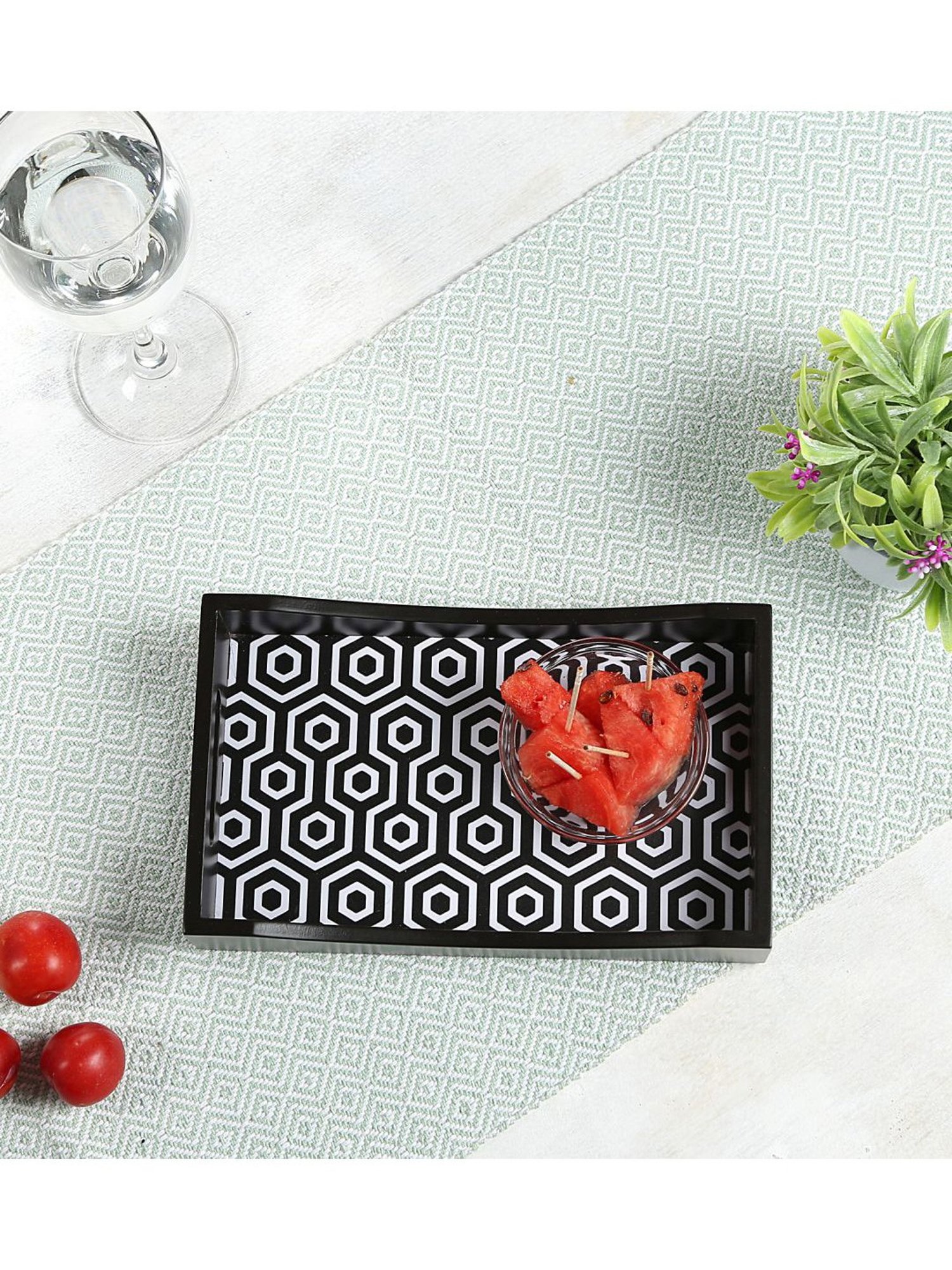 Crayton Black & White MDF Rectangular Serving Tray - Set of 1