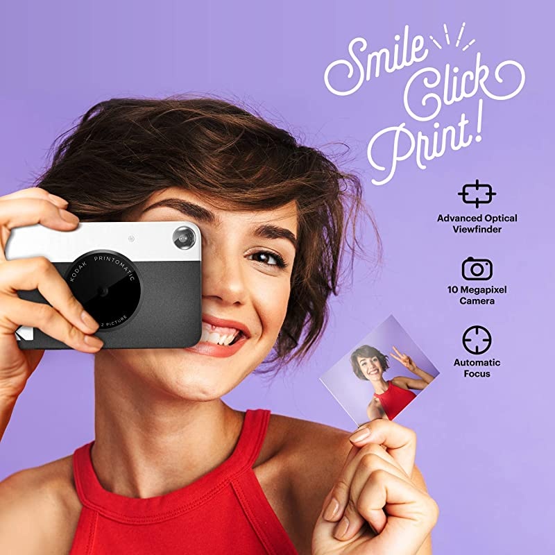 KODAK Printomatic Digital Instant Print Camera Full Color Prints On  2x3 StickyBacked Photo Paper Black Print Memories Instantly