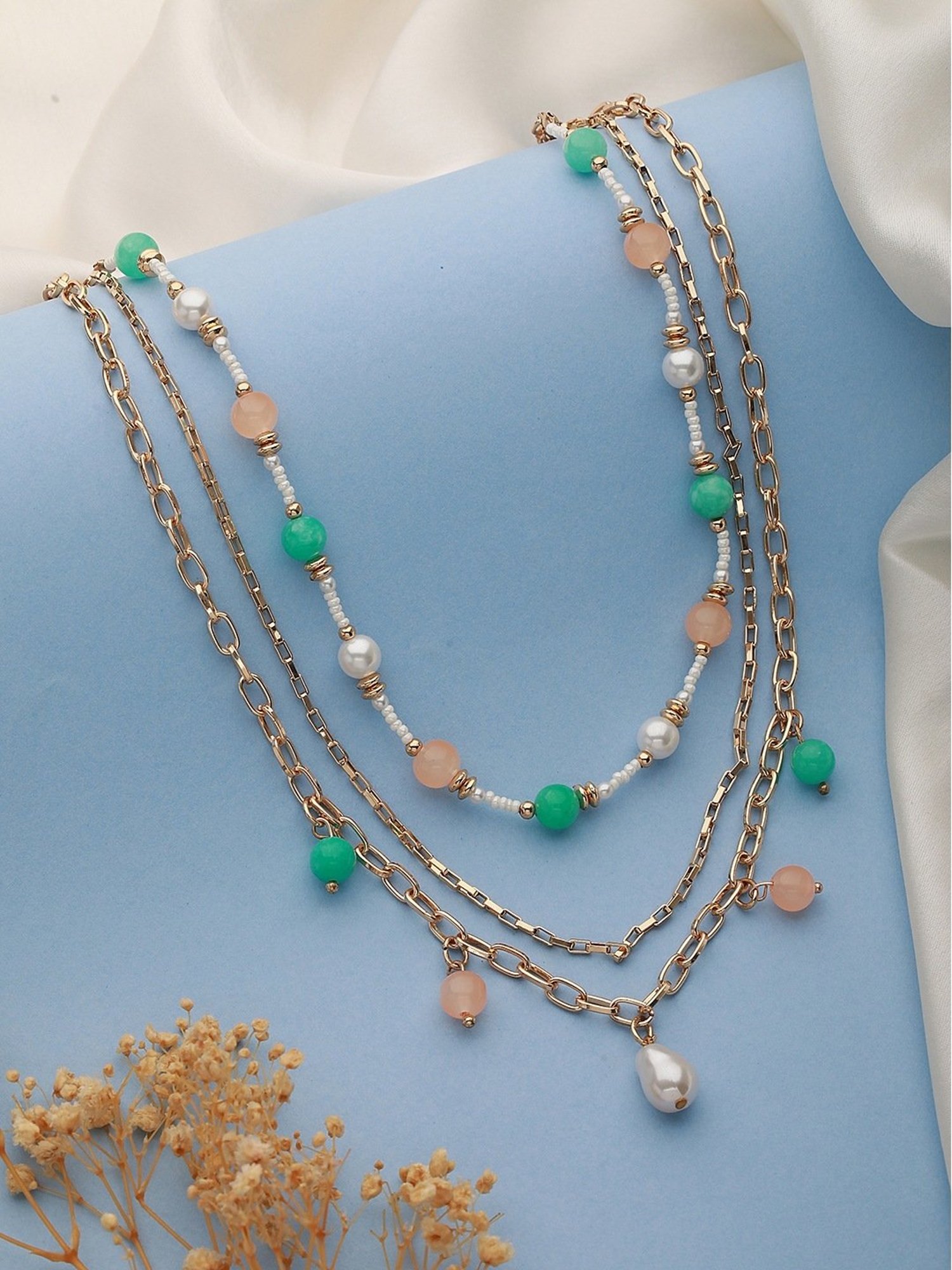 Aatmana Gold Plated & Multicolored Pearl Layered Necklace