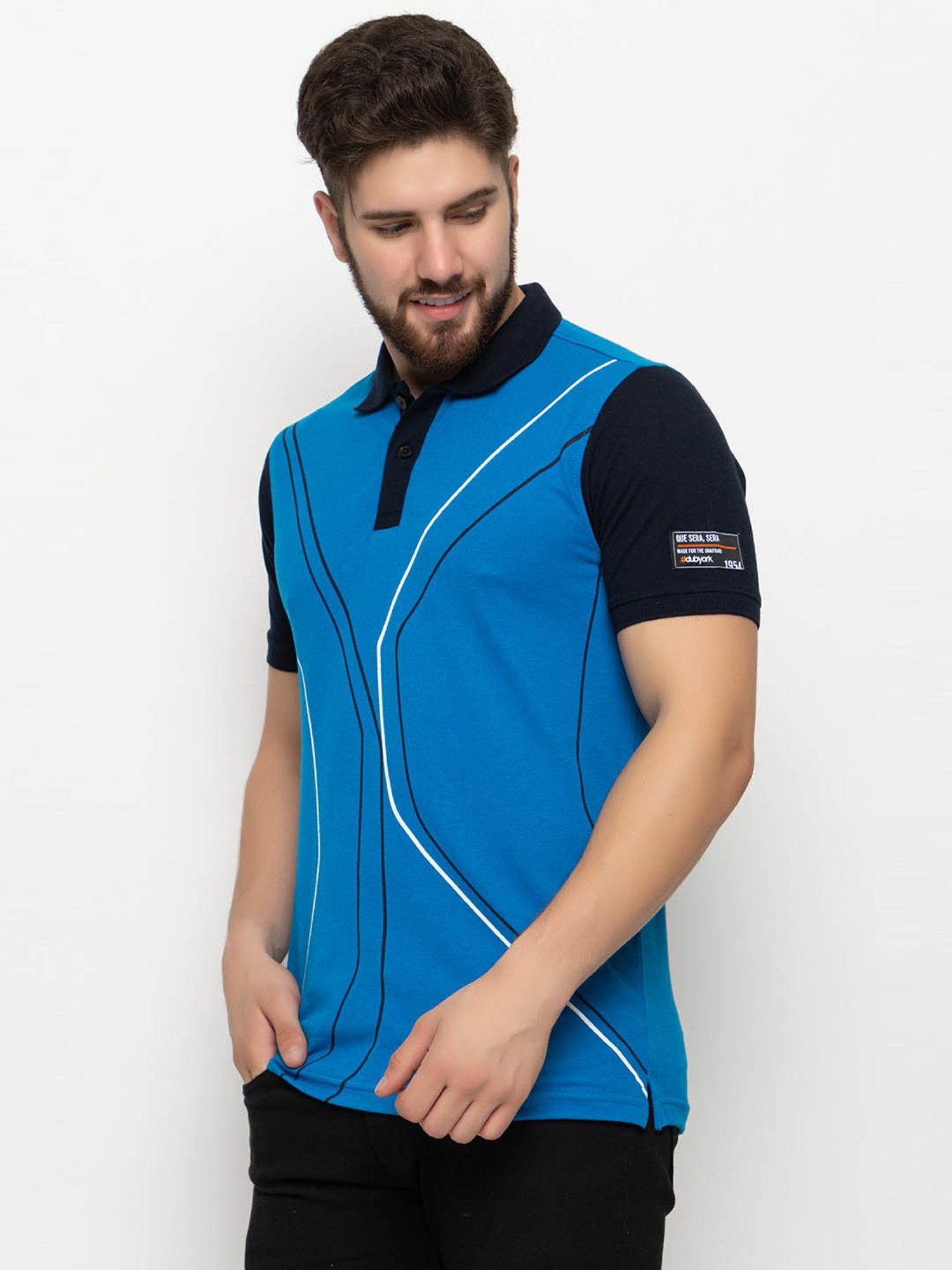 Club York Blue Regular Fit Printed Polo T-Shirt