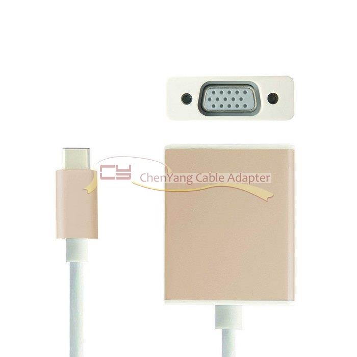 USB 3.1 USB-C Type C to VGA 1080p HDTV Adapter Cable with Gold Aluminium Case