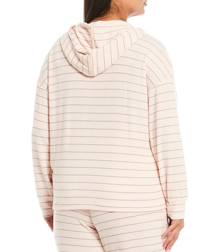 Jasmine & Ginger Plus Striped Print Brushed Knit Hooded Lounge Top