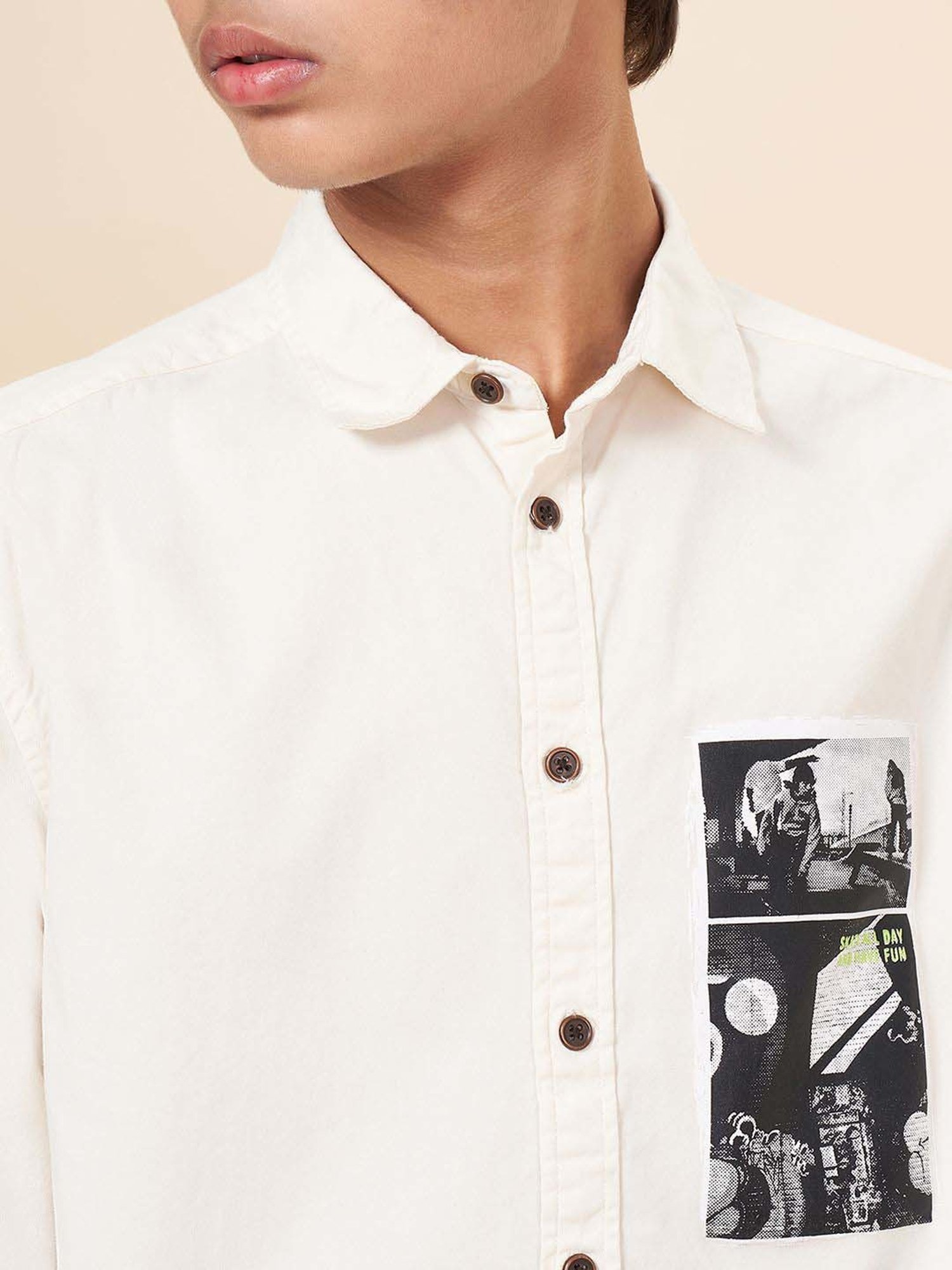 Coolsters by Pantaloons Kids Off White Cotton Printed Full Sleeves Shirts