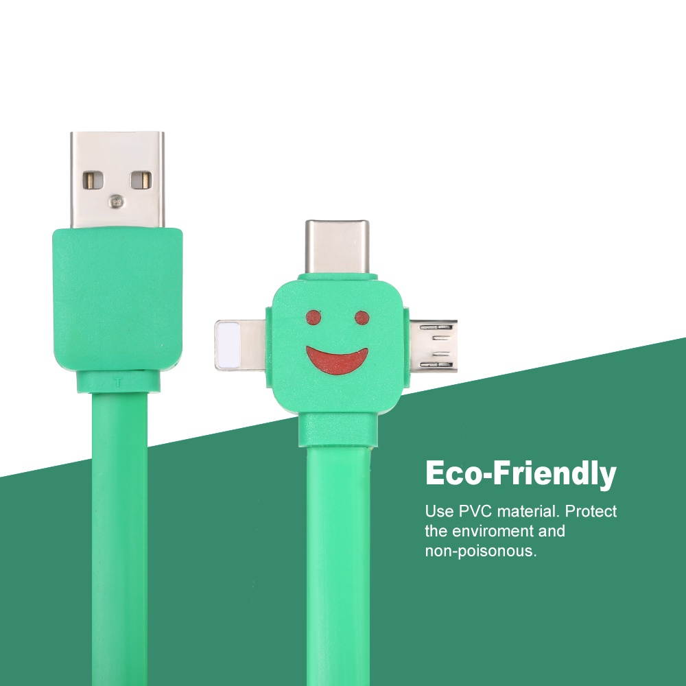 3 in 1 Charging Cable Data Cable Lighting Noodle Cables Multifunctional Mobile Phone Charging Cable 1M with Lightning/Micro USB/Type-C Ports Replacement for iPhone/Samsung/Xiaomi/Huawei(Orange)