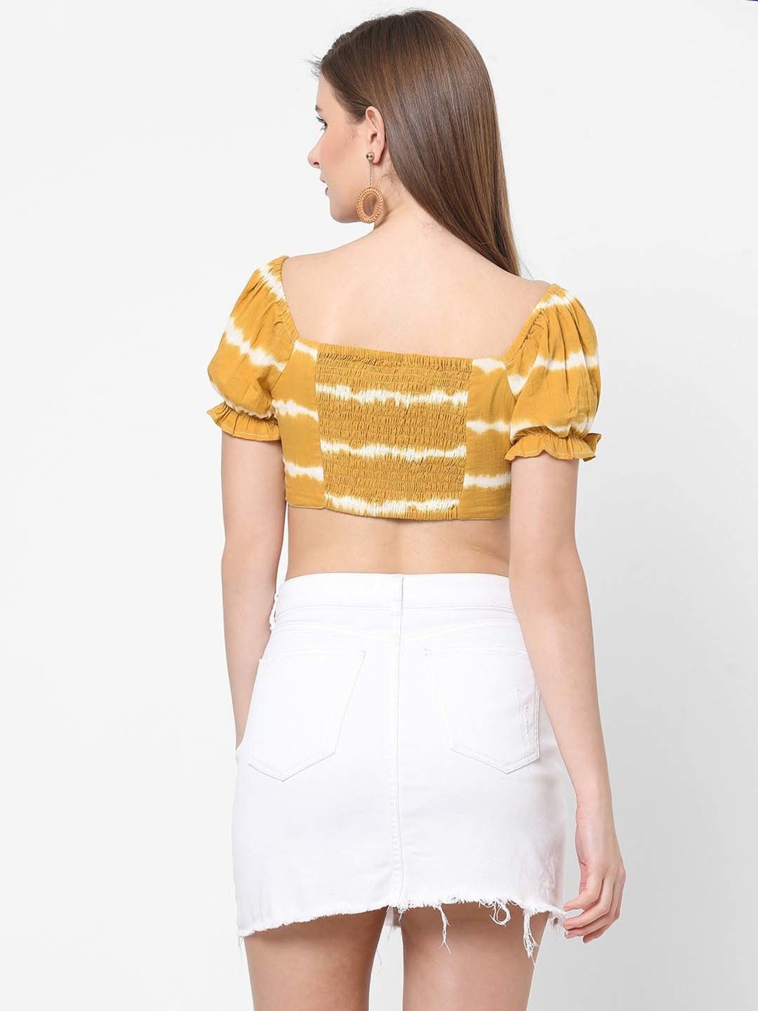 VASTRADO Mustard Tie & Dye Crop Top
