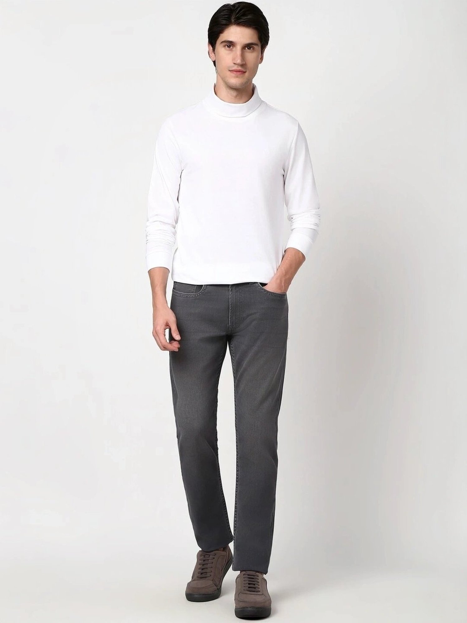 Peter England White Regular Fit T-Shirt