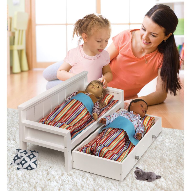 Sofa/Daybed with Trundle for 18" Dolls - White/Multi