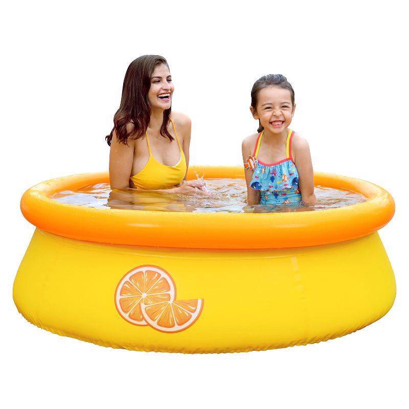 JLeisure Sun Club17789 5 Foot x 16.5 Inch 1 to 2 Person Capacity Orange 3D Above Ground Kid Inflatable Outdoor Backyard Swimming Pool, Yellow
