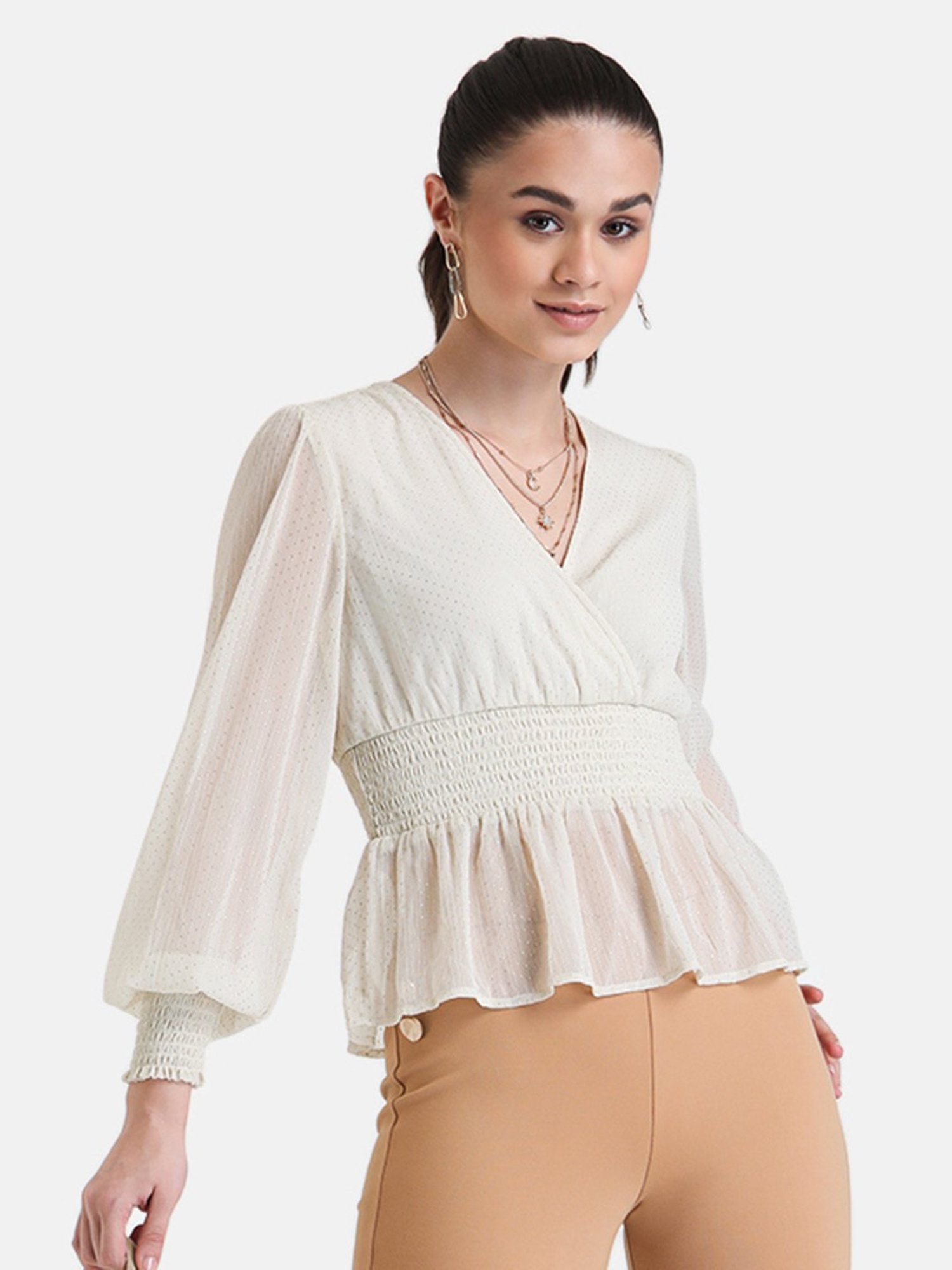 Kazo Off White Self Design Top