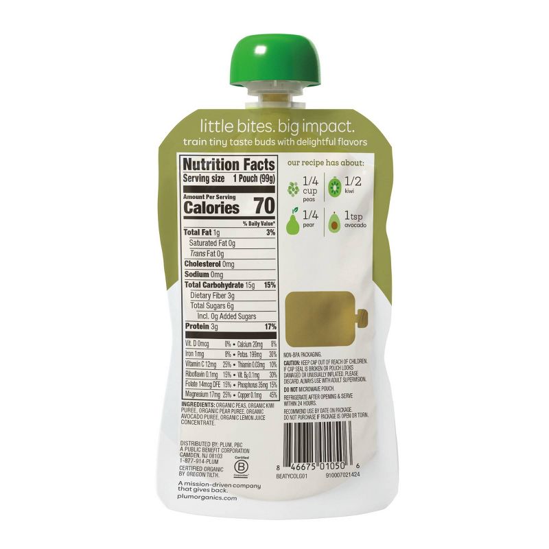 Plum Organics Pea Kiwi Pear & Avocado Baby Food Pouch - 3.5oz