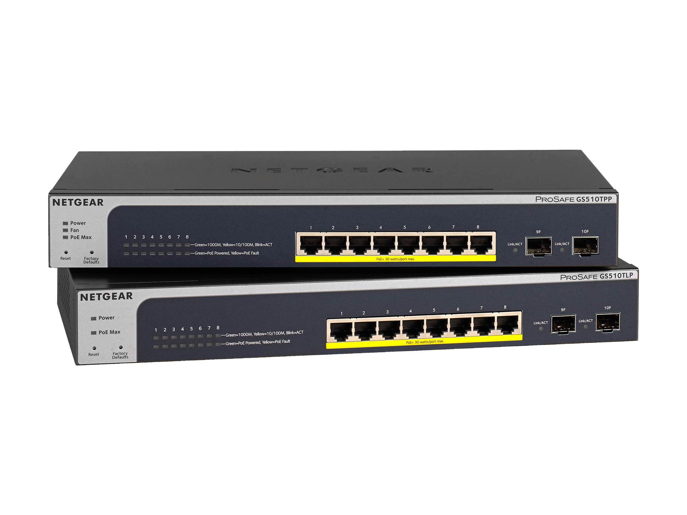 NETGEAR 28-Port PoE Gigabit/10G Stackable Smart Switch (GS728TXP) - Managed with 24 x PoE+ @ 195W, 2 x 10G Copper and 2 x 10G SFP+, Desktop/Rackmount, and ProSAFE Lifetime Protection