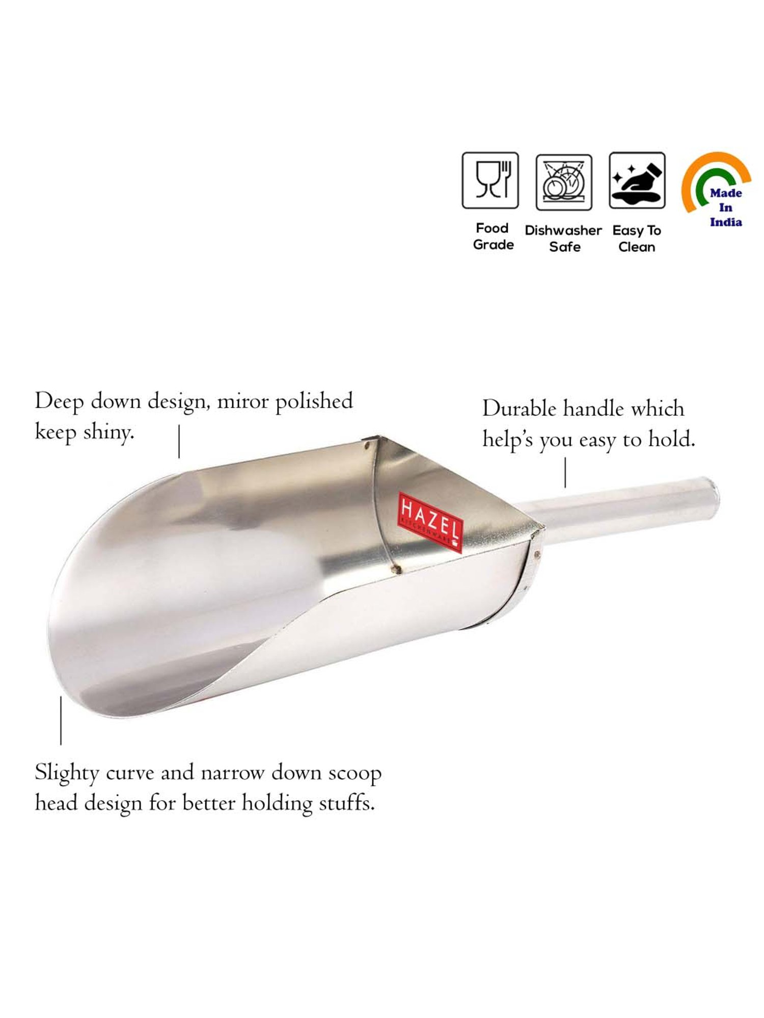 HAZEL Silver Stainless Steel 7 cm Scoop Spoon (0.9L) - Set of 1