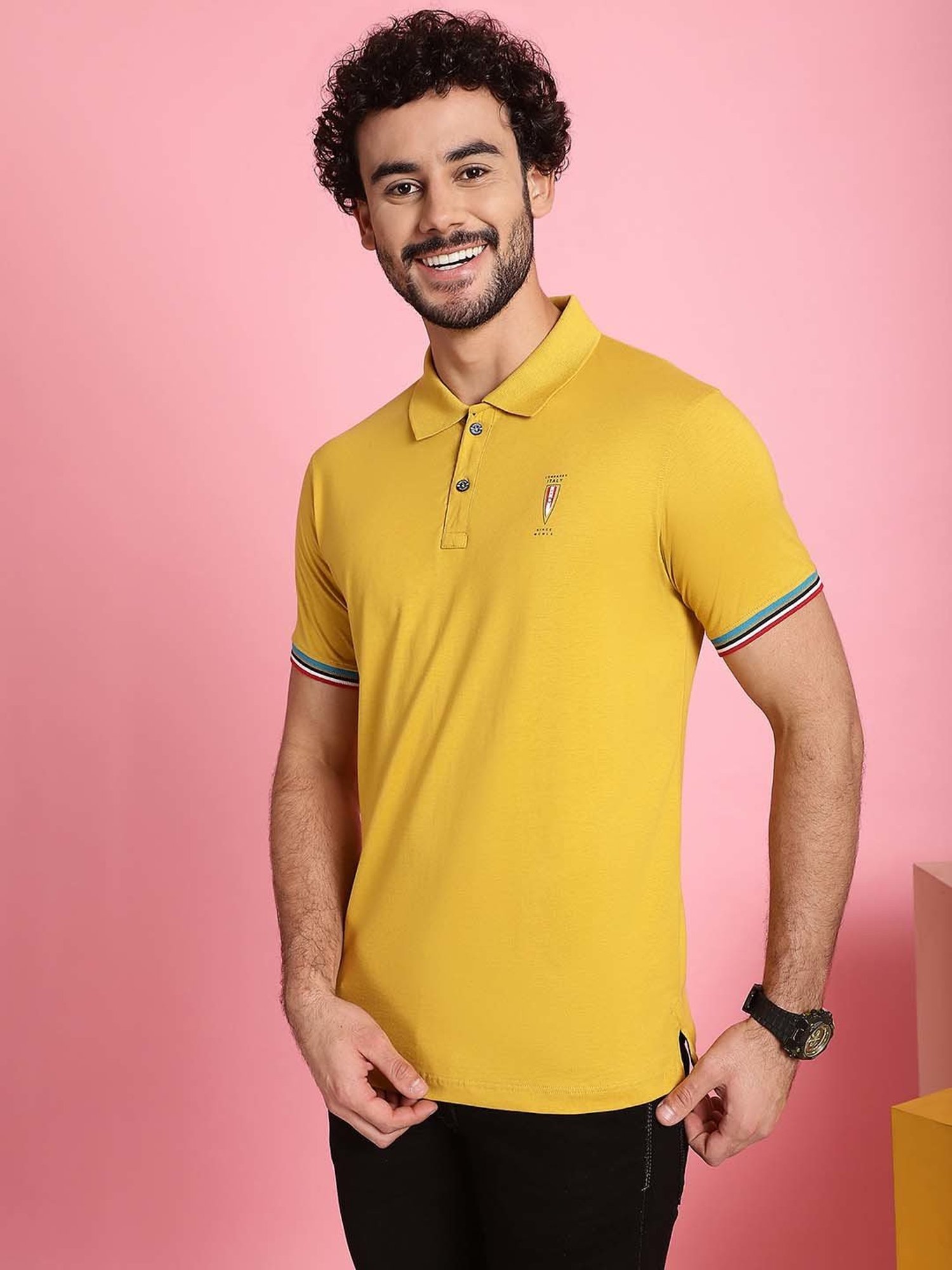 Venitian- Forbidden Clothing Yellow Slim Fit Printed Polo T-Shirt