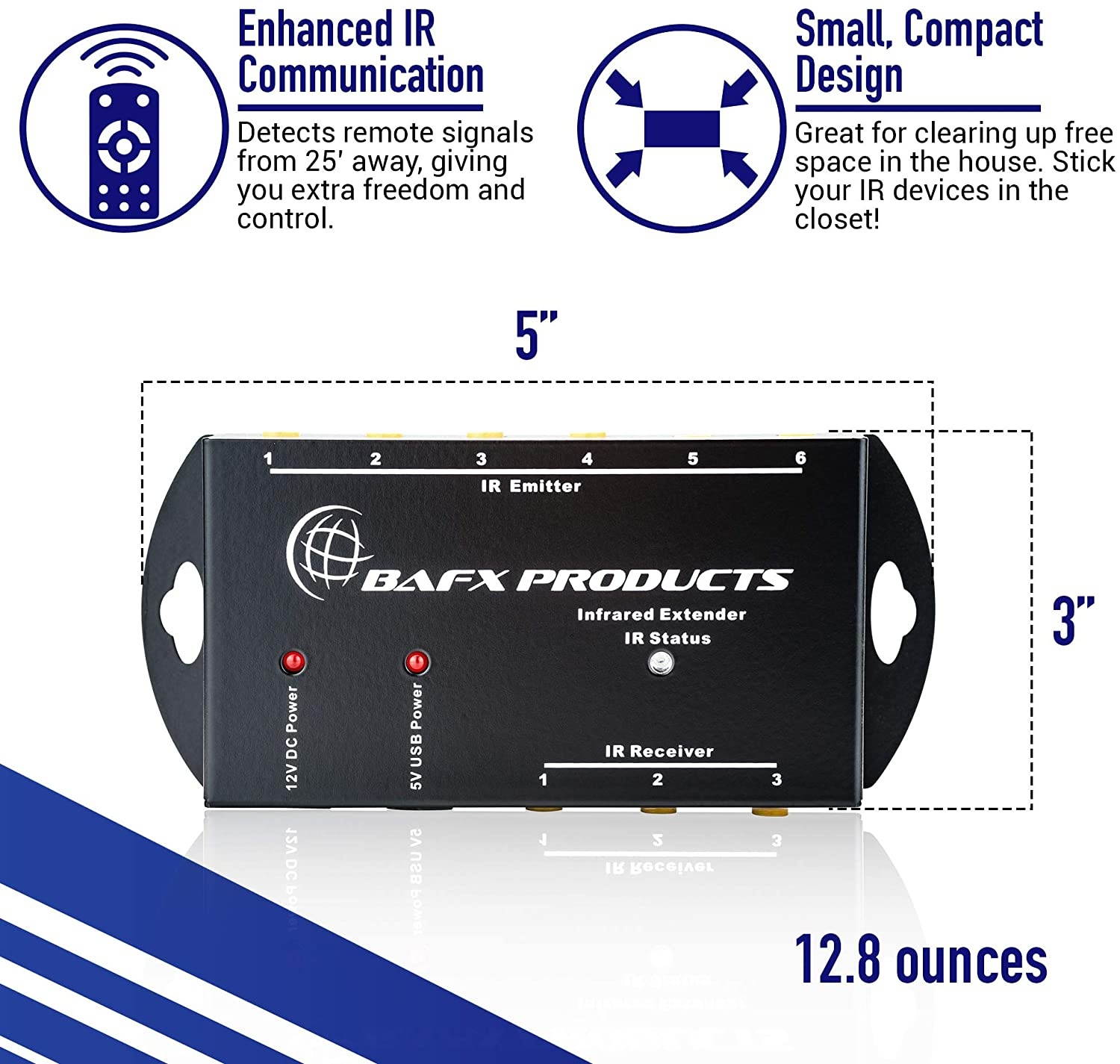 BAFX Products (Infrared) IR Remote Control Extender or IR Repeater Kit - Control 1 to 8 Devices (Expandable to 12!)