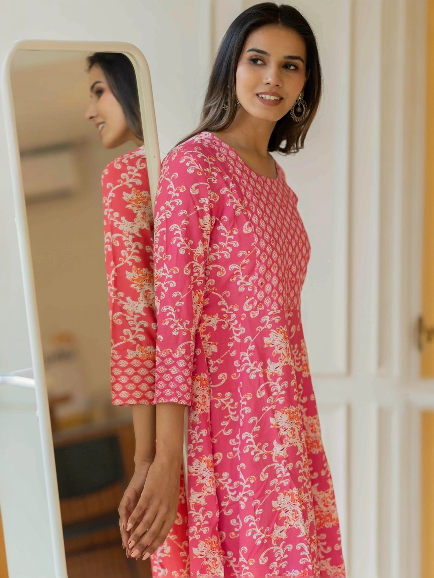 MIRCHI FASHION Pink Cotton Printed A-Line Dress