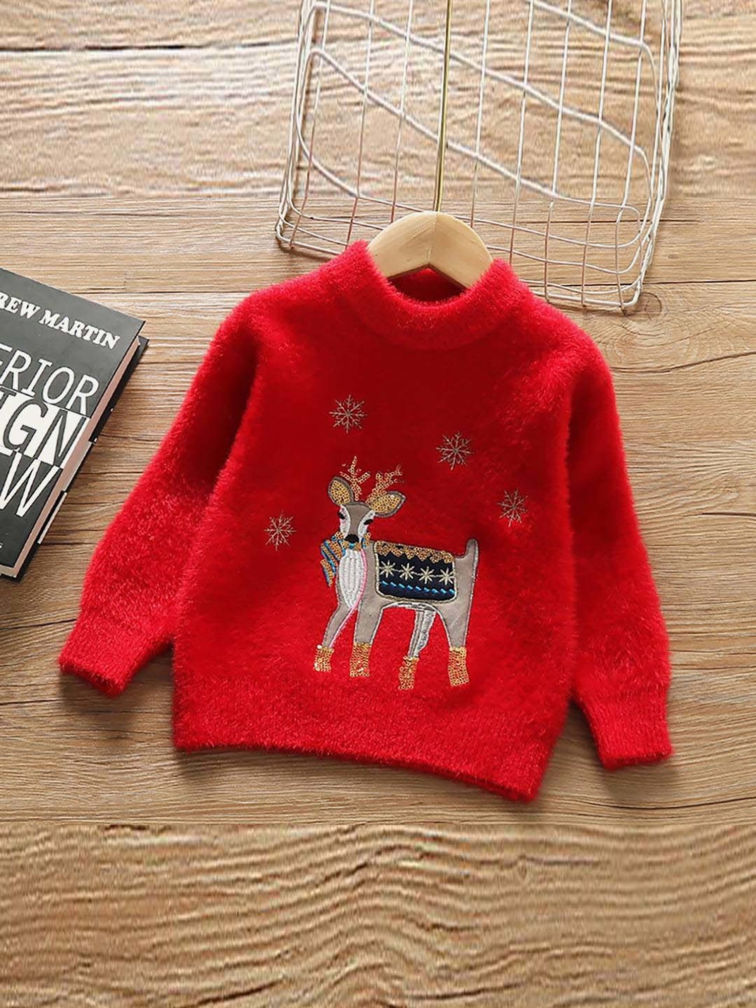 Little Surprise Box Kids Red Embroidered Full Sleeves Sweater