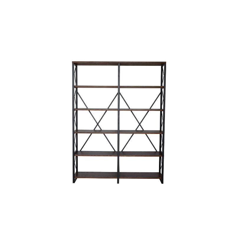 80" Quincy 6 Shelf Double Etagere Bookshelf Walnut Brown - Summerland Home