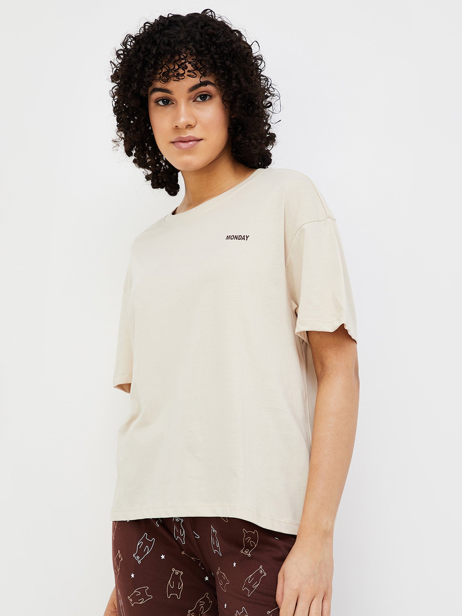 Ginger by Lifestyle Beige Cotton Graphic Print T-Shirt