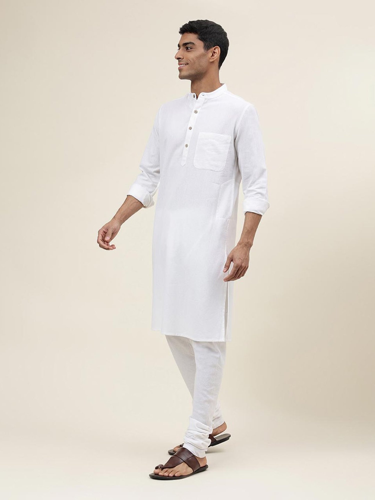 Manthan Red Full Sleeves Solid Kurta