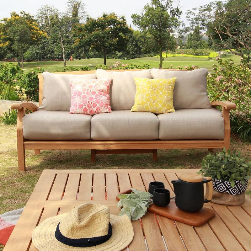 Caterina Teak Patio Sofa with Cushion - Beige - Cambridge Casual