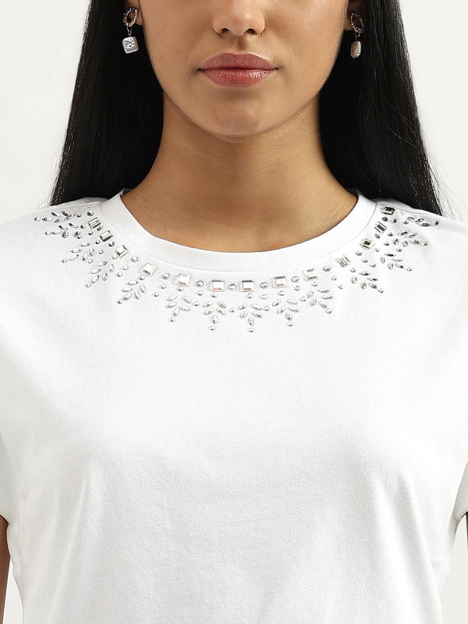 United Colors of Benetton White Cotton Embellished T-Shirt
