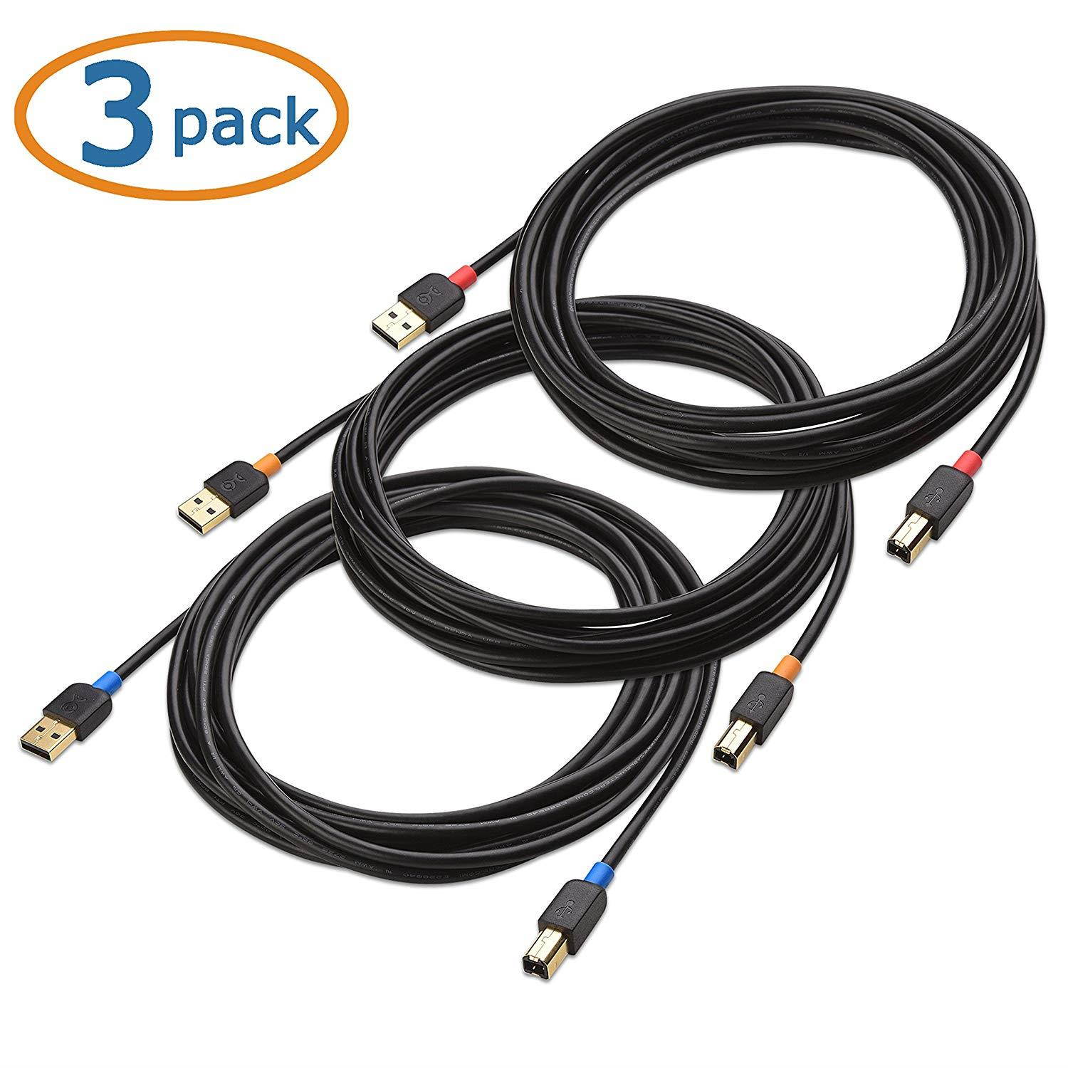 Cable Matters (3 Pack) Hi-Speed USB 2.0 Type A to B Printer Scanner Cable - 15 Feet
