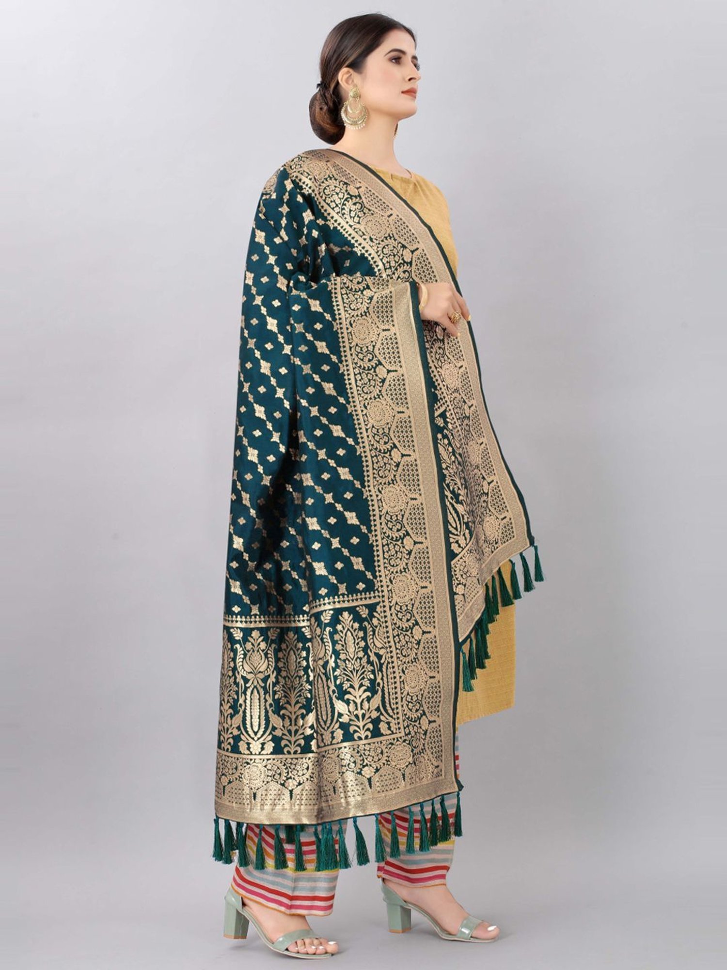 Silk Land Blue Woven Pattern Dupatta