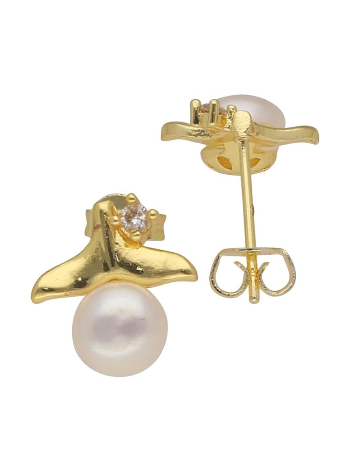Sri Jagdamba Pearls Pearl White & Golden Stud Earrings