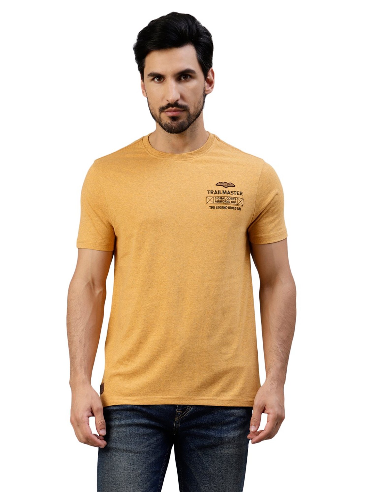 Royal Enfield Trail Master Mustard Melange Regular Fit Printed Crew T-Shirt
